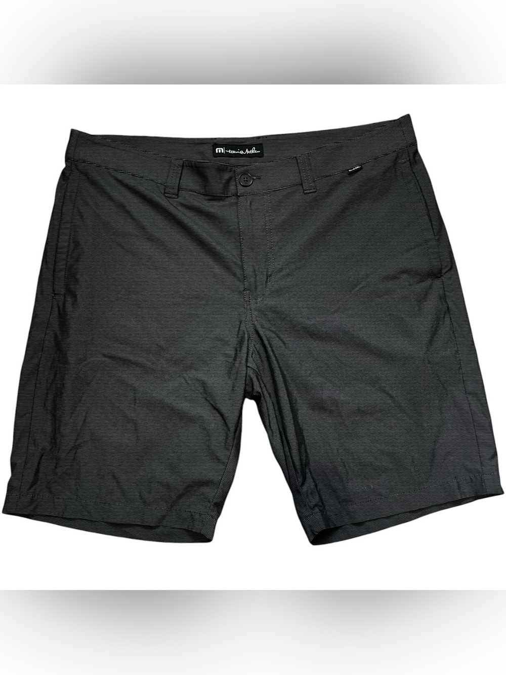 Travis Mathew Men's Gray/Black Striped Golf Flat Front Shorts Like New! 36